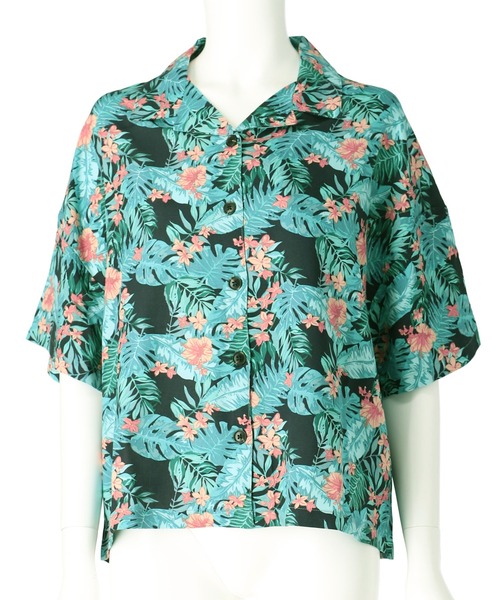 anap mimpi（アナップミンピ）の「ボタニカル柄 レーヨン 開襟 半袖 シャツ【セットアップ着用可】（シャツ/ブラウス・レディース・グリーン/ブラック・FREE）」の21枚目の写真