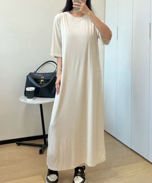シンプルAラインロング丈Tシャツワンピース