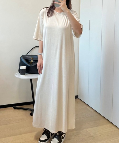 セール】シンプルAラインロング丈Tシャツワンピース（ワンピース