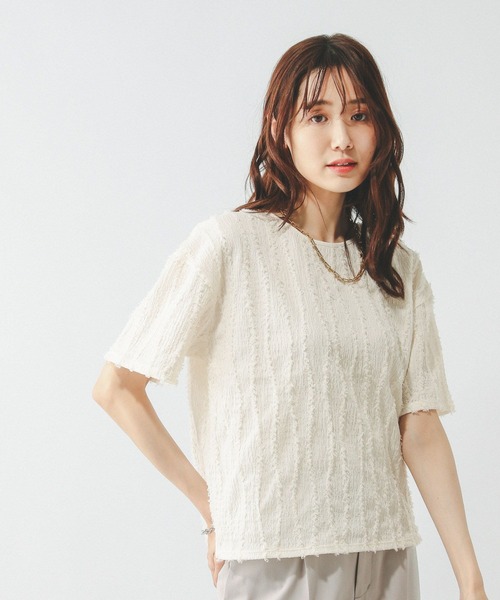 GLOBAL WORK（グローバルワーク）の「Beauteeジャガードプルオーバー半袖/455461（Tシャツ/カットソー・レディース・グレイッシュブルー/アイボリー/ブラック/ダークブラウン/グレイッシュベージュ・MEDIUM/LARGE）」の12枚目の写真