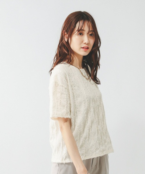 GLOBAL WORK（グローバルワーク）の「Beauteeジャガードプルオーバー半袖/455461（Tシャツ/カットソー・レディース・グレイッシュブルー/アイボリー/ブラック/ダークブラウン/グレイッシュベージュ・MEDIUM/LARGE）」の13枚目の写真