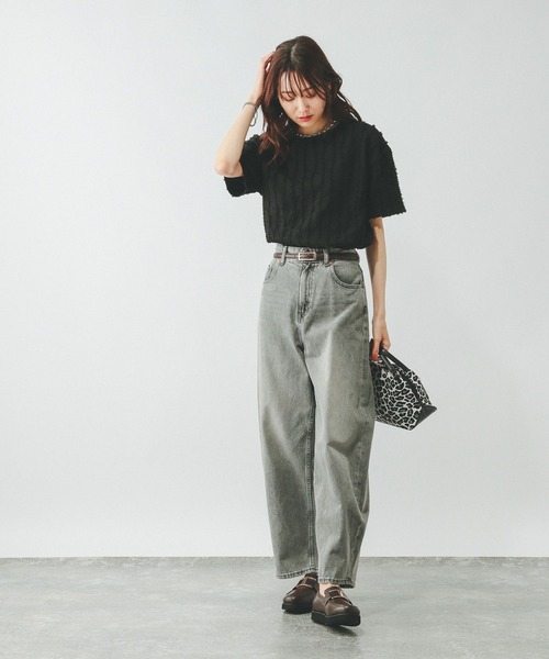 GLOBAL WORK（グローバルワーク）の「Beauteeジャガードプルオーバー半袖/455461（Tシャツ/カットソー・レディース・グレイッシュブルー/アイボリー/ブラック/ダークブラウン/グレイッシュベージュ・MEDIUM/LARGE）」の7枚目の写真