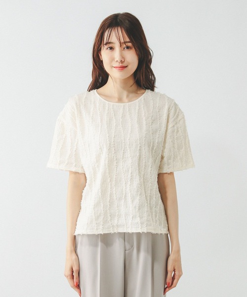 GLOBAL WORK（グローバルワーク）の「Beauteeジャガードプルオーバー半袖/455461（Tシャツ/カットソー・レディース・グレイッシュブルー/アイボリー/ブラック/ダークブラウン/グレイッシュベージュ・MEDIUM/LARGE）」の18枚目の写真