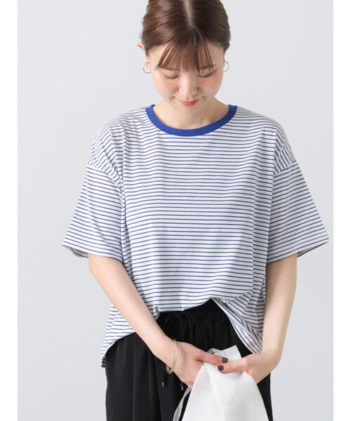 Lugnoncure(ルノンキュール)の「【接触冷感】細ボーダーTシャツ(Tシャツ/カットソー・レディース・ブラウン/ブラック/オフホワイト/ブルー・F)」の4枚目の写真