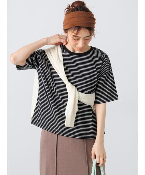 Lugnoncure(ルノンキュール)の「【接触冷感】細ボーダーTシャツ(Tシャツ/カットソー・レディース・ブラウン/ブラック/オフホワイト/ブルー・F)」の10枚目の写真
