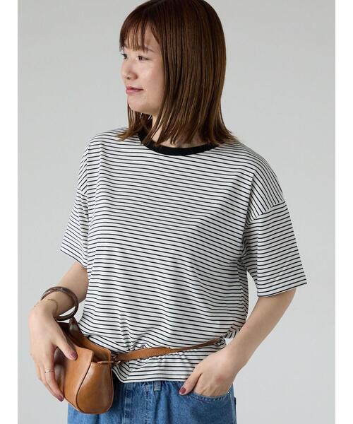 Lugnoncure(ルノンキュール)の「【接触冷感】細ボーダーTシャツ(Tシャツ/カットソー・レディース・ブラウン/ブラック/オフホワイト/ブルー・F)」の16枚目の写真