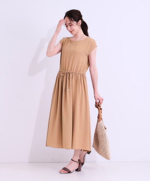 DRESKIP（ドレスキップ）の「【S-LL】さらりと1枚で決まる ジャカードワンピース（ワンピース・レディース・ネイビー/ライトオレンジ系/ブラウン系その他・01/02/03/04）」の5枚目の写真