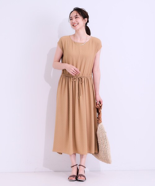 DRESKIP（ドレスキップ）の「【S-LL】さらりと1枚で決まる ジャカードワンピース（ワンピース・レディース・ネイビー/ライトオレンジ系/ブラウン系その他・01/02/03/04）」の7枚目の写真
