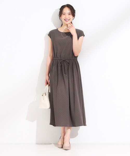 DRESKIP（ドレスキップ）の「【S-LL】さらりと1枚で決まる ジャカードワンピース（ワンピース・レディース・ネイビー/ライトオレンジ系/ブラウン系その他・01/02/03/04）」の9枚目の写真