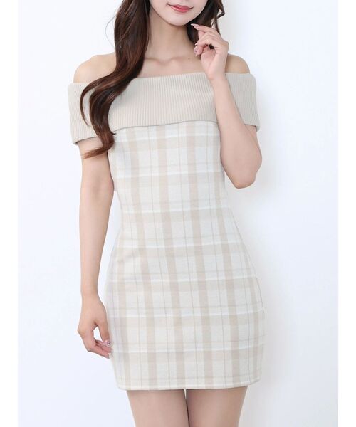 EATME(イートミー)の「Backカットアウトチェックワンピース(ワンピース・レディース・ブラック/オレンジ/ベージュ・FREE)」の1枚目の写真