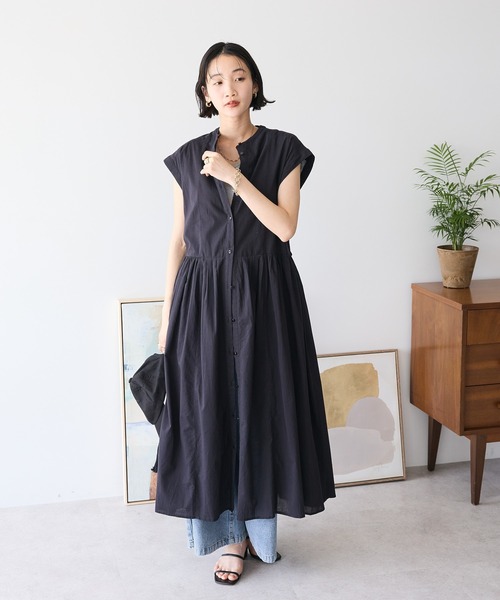 CRAFT STANDARD BOUTIQUE（クラフトスタンダードブティック）の「インド綿フレンチスリーブワンピース◆（シャツワンピース・レディース・ブラック/レッド・FREE）」の3枚目の写真