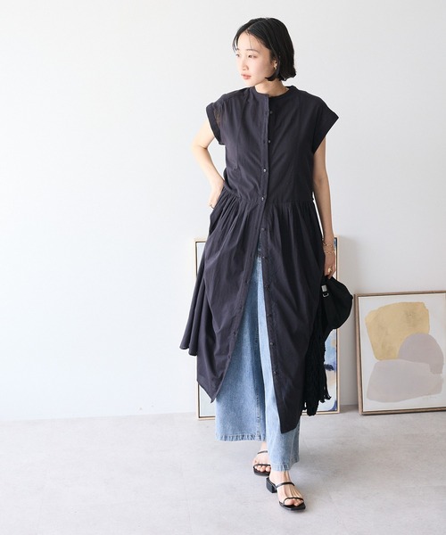 CRAFT STANDARD BOUTIQUE（クラフトスタンダードブティック）の「インド綿フレンチスリーブワンピース◆（シャツワンピース・レディース・ブラック/レッド・FREE）」の5枚目の写真