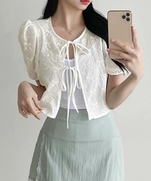 ブラウス シャツ レースショートスリーブシャツ/カーディガン レディース LIAN ブラウス シャツ 刺繍レースショートシャツ レディース