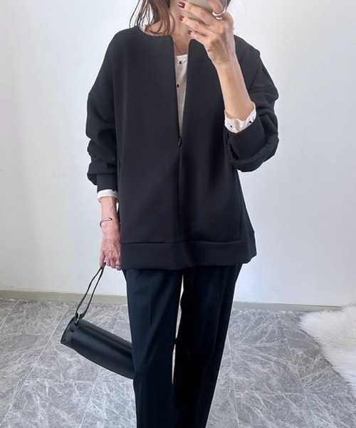 Emma Taylor(エマテイラー)の「ダンボールフロント2wayクルーネックプルオーバー(Tシャツ/カットソー・レディース・ブラック/ライトベージュ/シルバー系/ネイビー/オフホワイト/モカ・FREE)」の12枚目の写真