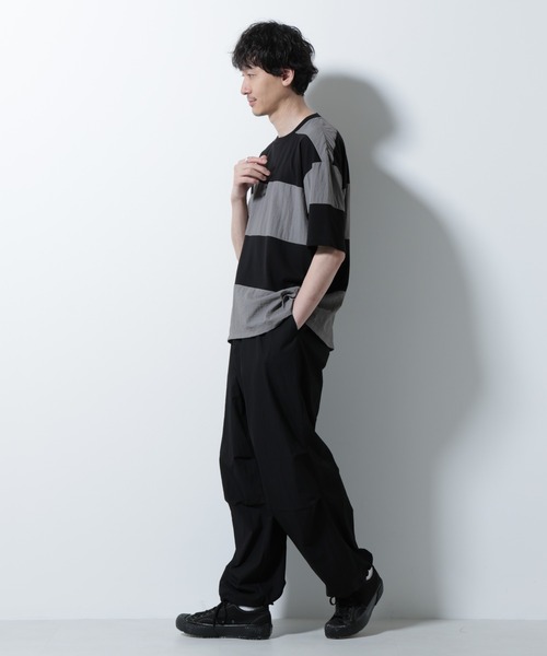 NANO universe(ナノユニバース)の「リラックス異素材ボーダーTシャツ 半袖(Tシャツ/カットソー・メンズ・ブラック/カーキ/ネイビー・M/L)」の21枚目の写真