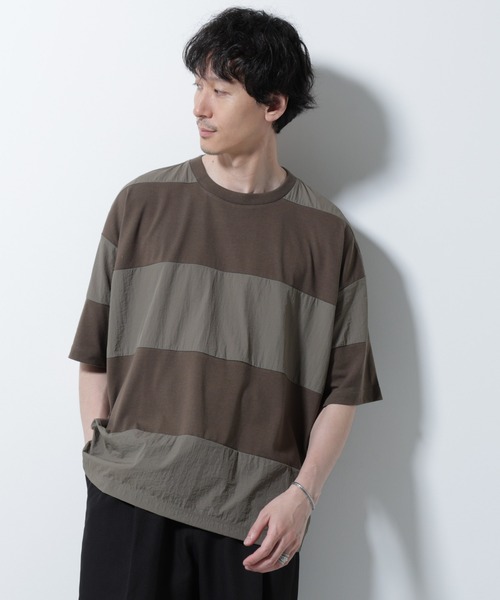 NANO universe(ナノユニバース)の「リラックス異素材ボーダーTシャツ 半袖(Tシャツ/カットソー・メンズ・ブラック/カーキ/ネイビー・M/L)」の20枚目の写真