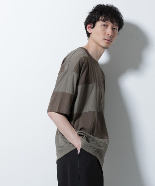 NANO universe(ナノユニバース)の「リラックス異素材ボーダーTシャツ 半袖(Tシャツ/カットソー・メンズ・ブラック/カーキ/ネイビー・M/L)」の19枚目の写真