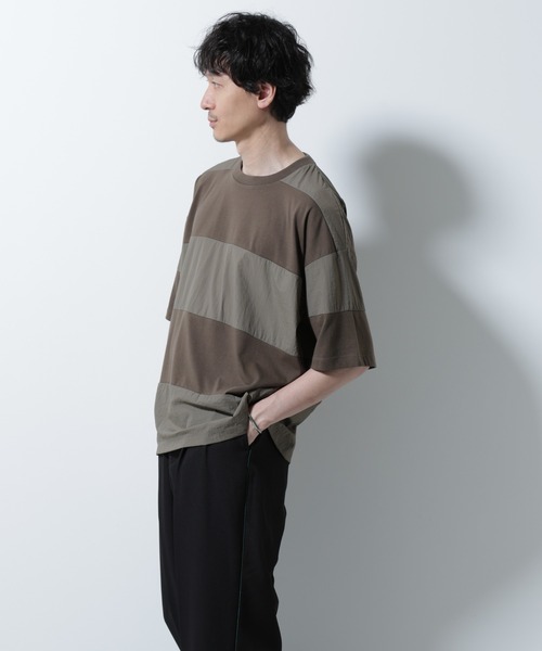 NANO universe(ナノユニバース)の「リラックス異素材ボーダーTシャツ 半袖(Tシャツ/カットソー・メンズ・ブラック/カーキ/ネイビー・M/L)」の18枚目の写真