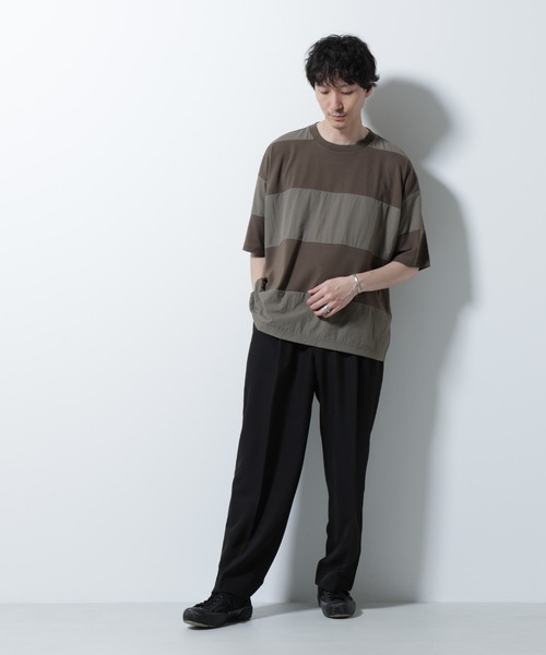 NANO universe(ナノユニバース)の「リラックス異素材ボーダーTシャツ 半袖(Tシャツ/カットソー・メンズ・ブラック/カーキ/ネイビー・M/L)」の16枚目の写真