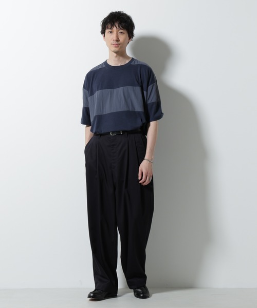 NANO universe(ナノユニバース)の「リラックス異素材ボーダーTシャツ 半袖(Tシャツ/カットソー・メンズ・ブラック/カーキ/ネイビー・M/L)」の8枚目の写真