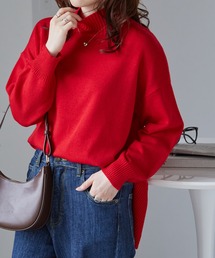 ハイネックワイドリブ使いカラーニットチュニック