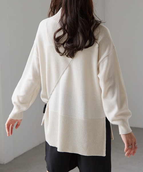 RANAN(ラナン)の「ハイネックワイドリブ使いカラーニットチュニック(ニット/セーター・レディース・アイボリー/ブラック/ブルー/レッド/ホワイト系その他・M/L/LL)」の8枚目の写真