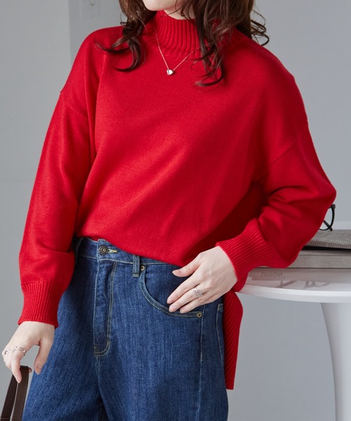 RANAN(ラナン)の「ハイネックワイドリブ使いカラーニットチュニック(ニット/セーター・レディース・アイボリー/ブラック/ブルー/レッド/ホワイト系その他・M/L/LL)」の19枚目の写真