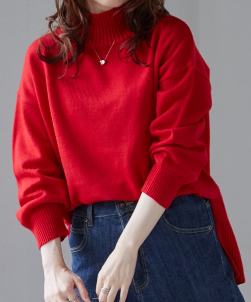 RANAN(ラナン)の「ハイネックワイドリブ使いカラーニットチュニック(ニット/セーター・レディース・アイボリー/ブラック/ブルー/レッド/ホワイト系その他・M/L/LL)」の20枚目の写真