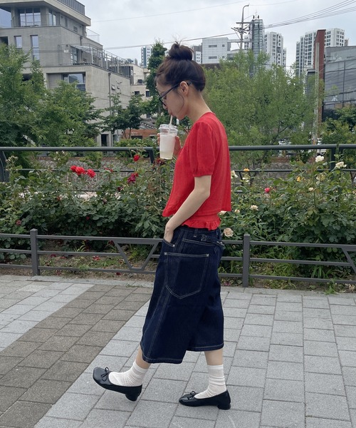 UNE MANSION（ユヌマンション）の「シースルーサマーニットパンチングフリルリボンカーディガン&キャミソールセット（ニット/セーター・レディース・ホワイト/レッド/ネイビー/イエロー・FREE）」の21枚目の写真