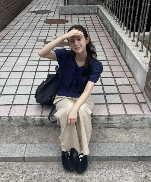 UNE MANSION（ユヌマンション）の「シースルーサマーニットパンチングフリルリボンカーディガン&キャミソールセット（ニット/セーター・レディース・ホワイト/レッド/ネイビー/イエロー・FREE）」の14枚目の写真