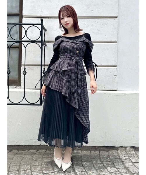 dazzlin オフショルアシメトレンチワンピース　ボルドーM 今期 オフショルアシメトレンチワンピース（ワンピース）｜dazzlin