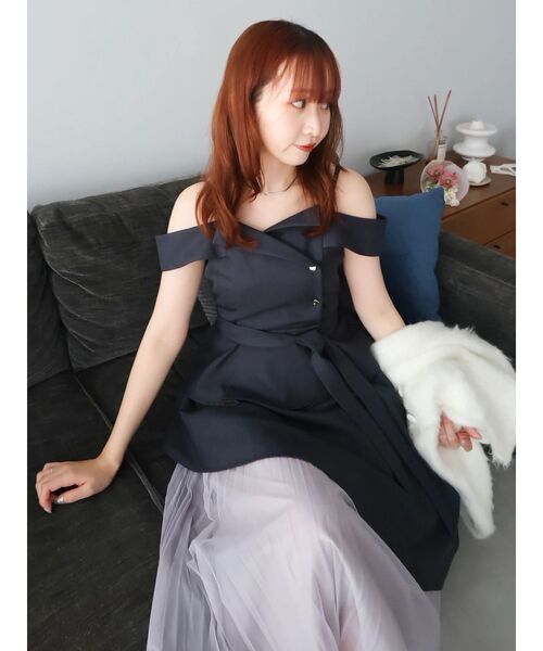 dazzlin オフショルアシメトレンチワンピース　ボルドーM 今期 dazzlin オフショルアシメトレンチワンピース ボルドーM 今期