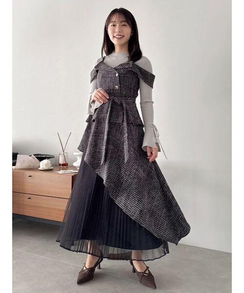 dazzlin オフショルアシメトレンチワンピース ボルドーM 今期 オフショルアシメトレンチワンピース(ワンピース)|dazzlin