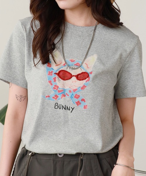 ROOPTOKYO（ループトウキョウ）の「スカーフCATプリント半袖Tシャツ（Tシャツ/カットソー・レディース・ホワイト/ネイビー/グレー・FREE）」の3枚目の写真