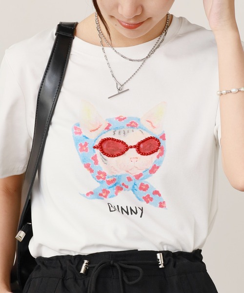 ROOPTOKYO（ループトウキョウ）の「スカーフCATプリント半袖Tシャツ（Tシャツ/カットソー・レディース・ホワイト/ネイビー/グレー・FREE）」の2枚目の写真