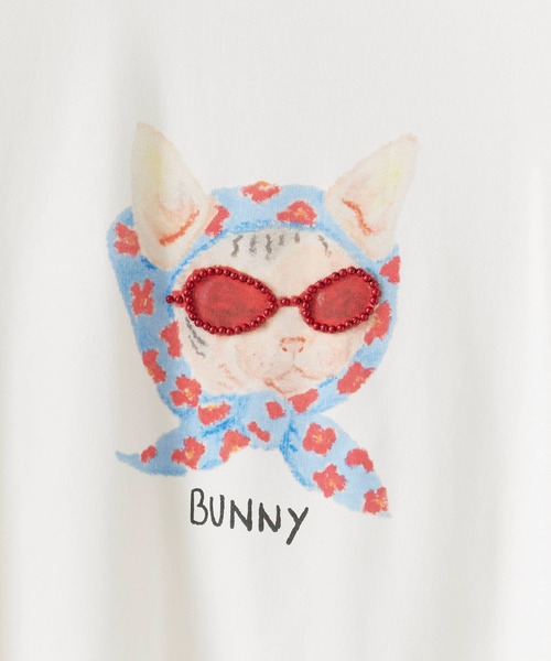 ROOPTOKYO（ループトウキョウ）の「スカーフCATプリント半袖Tシャツ（Tシャツ/カットソー・レディース・ホワイト/ネイビー/グレー・FREE）」の4枚目の写真