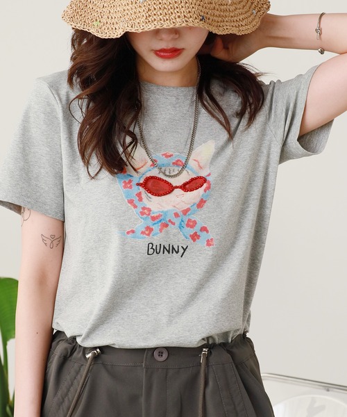ROOPTOKYO（ループトウキョウ）の「スカーフCATプリント半袖Tシャツ（Tシャツ/カットソー・レディース・ホワイト/ネイビー/グレー・FREE）」の20枚目の写真