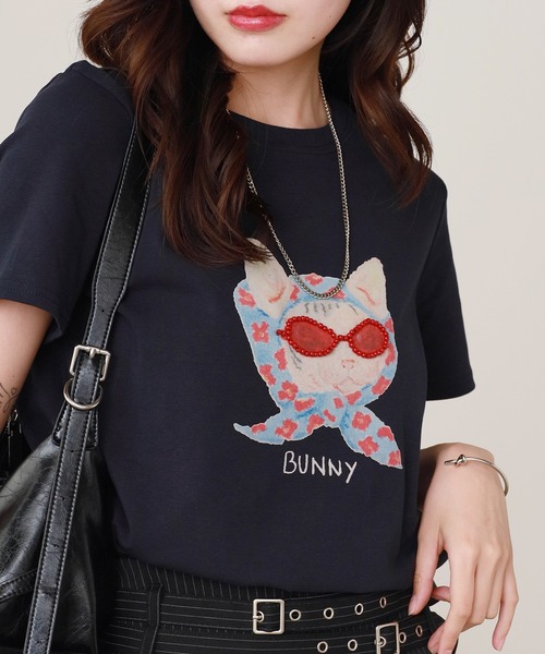 ROOPTOKYO（ループトウキョウ）の「スカーフCATプリント半袖Tシャツ（Tシャツ/カットソー・レディース・ホワイト/ネイビー/グレー・FREE）」の13枚目の写真