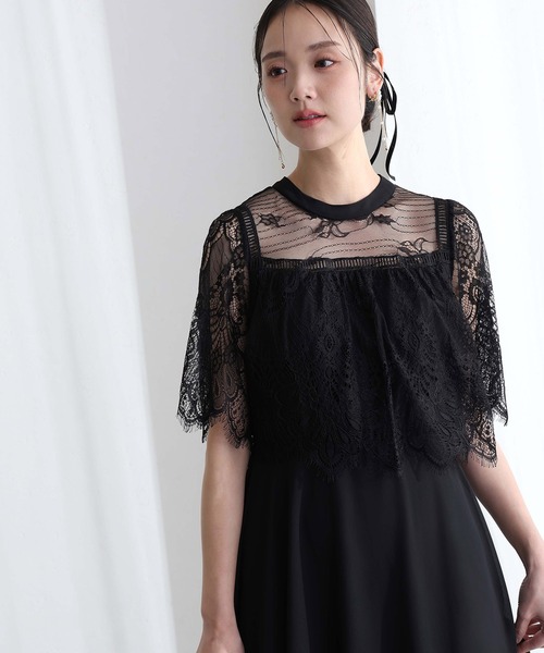 PourVous(プールヴー)の「袖あり&ロング 同窓会 成人式 ハイネックスタンドカラースカラップ レース フレア 大きいサイズ 結婚式 二次会 フォーマル オケージョンドレス パーティー ドレス お呼ばれ 謝恩会 20代 30代(ドレス・レディース・ブルー/グレー/ブラック・M/L/XL)」の6枚目の写真