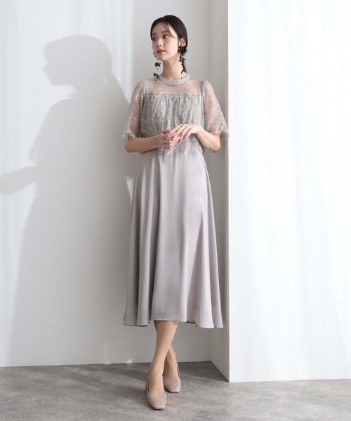 PourVous(プールヴー)の「袖あり&ロング 同窓会 成人式 ハイネックスタンドカラースカラップ レース フレア 大きいサイズ 結婚式 二次会 フォーマル オケージョンドレス パーティー ドレス お呼ばれ 謝恩会 20代 30代(ドレス・レディース・ブルー/グレー/ブラック・M/L/XL)」の12枚目の写真