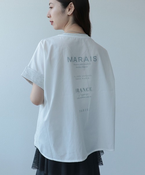 Cepica(セピカ)の「バックプリント異素材バイカラーTシャツ(Tシャツ/カットソー・レディース・グレー/ベージュ・FREE)」の2枚目の写真