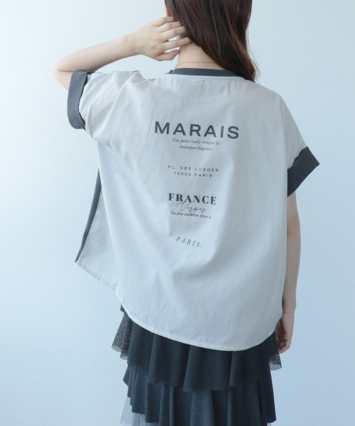 Cepica(セピカ)の「バックプリント異素材バイカラーTシャツ(Tシャツ/カットソー・レディース・グレー/ベージュ・FREE)」の1枚目の写真