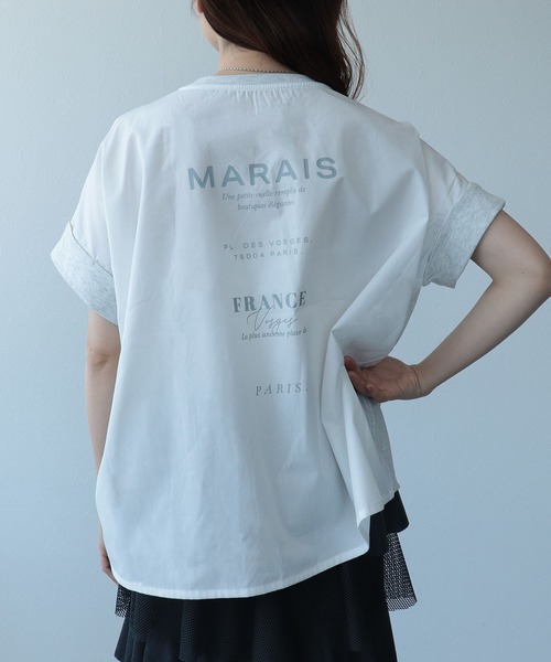 Cepica(セピカ)の「バックプリント異素材バイカラーTシャツ(Tシャツ/カットソー・レディース・グレー/ベージュ・FREE)」の7枚目の写真