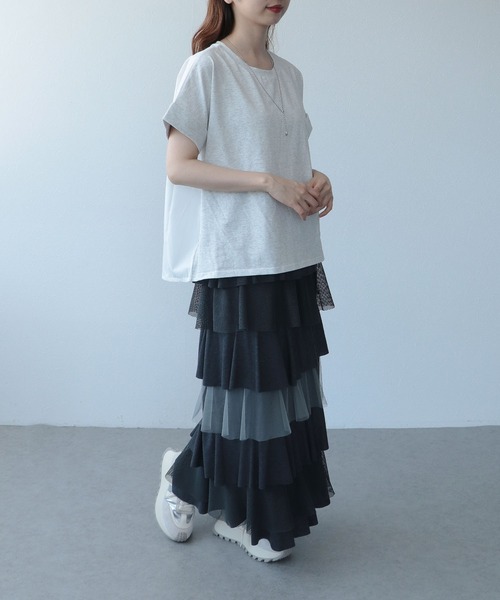 Cepica(セピカ)の「バックプリント異素材バイカラーTシャツ(Tシャツ/カットソー・レディース・グレー/ベージュ・FREE)」の9枚目の写真