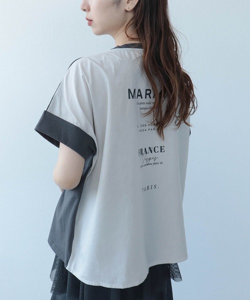 Cepica(セピカ)の「バックプリント異素材バイカラーTシャツ(Tシャツ/カットソー・レディース・グレー/ベージュ・FREE)」の3枚目の写真