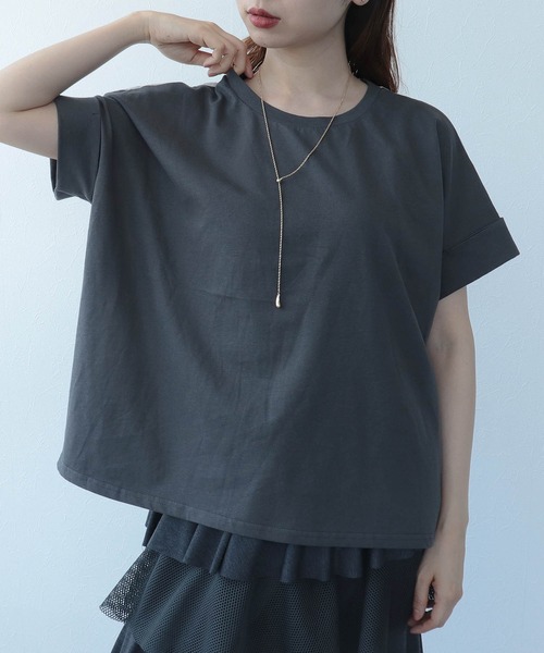 Cepica(セピカ)の「バックプリント異素材バイカラーTシャツ(Tシャツ/カットソー・レディース・グレー/ベージュ・FREE)」の6枚目の写真