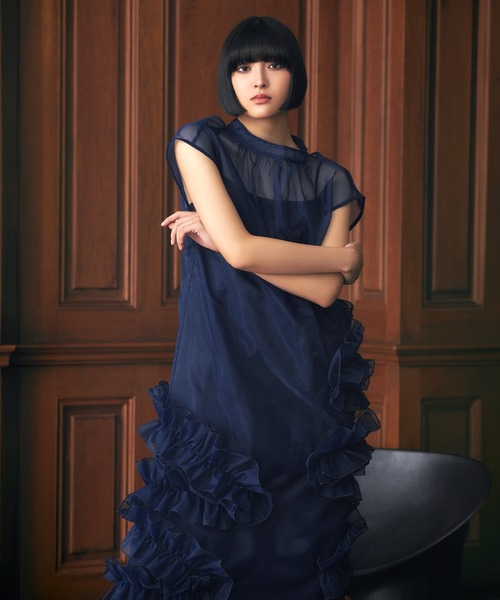 darial(ダリアル)の「【darial】organdy volume skirt dress オーガンジー ボリューム スカート ドレス お呼ばれ 結婚式 二次会 成人式 同窓会 セレモニードレス パーティドレス オケージョンドレス(ドレス・レディース・ブラック/ネイビー/グリーン・S/M)」の3枚目の写真