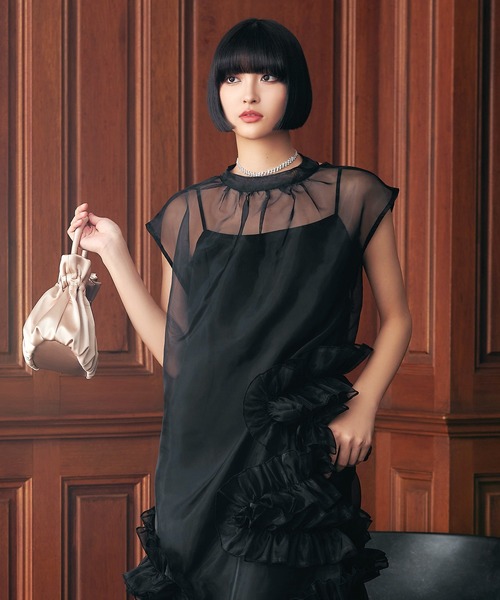 darial(ダリアル)の「【darial】organdy volume skirt dress オーガンジー ボリューム スカート ドレス お呼ばれ 結婚式 二次会 成人式 同窓会 セレモニードレス パーティドレス オケージョンドレス(ドレス・レディース・ブラック/ネイビー/グリーン・S/M)」の1枚目の写真