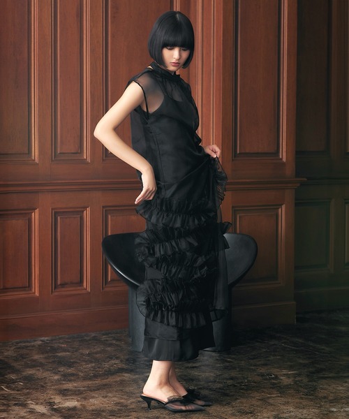 darial(ダリアル)の「【darial】organdy volume skirt dress オーガンジー ボリューム スカート ドレス お呼ばれ 結婚式 二次会 成人式 同窓会 セレモニードレス パーティドレス オケージョンドレス(ドレス・レディース・ブラック/ネイビー/グリーン・S/M)」の7枚目の写真