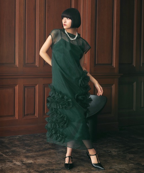 darial(ダリアル)の「【darial】organdy volume skirt dress オーガンジー ボリューム スカート ドレス お呼ばれ 結婚式 二次会 成人式 同窓会 セレモニードレス パーティドレス オケージョンドレス(ドレス・レディース・ブラック/ネイビー/グリーン・S/M)」の13枚目の写真